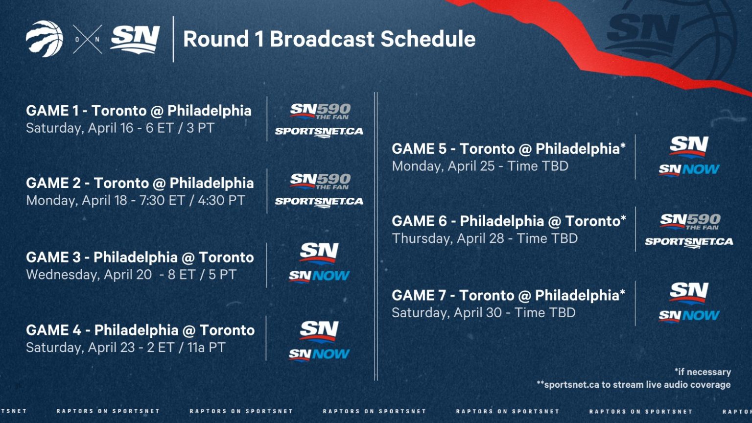 Unveils Toronto Raptors Broadcast Schedule for First Round of